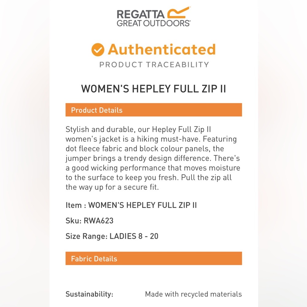 Regatta Great Outdoors Hepley Full Zip II Women’s Jacket Lightweight - Picture 14 of 16